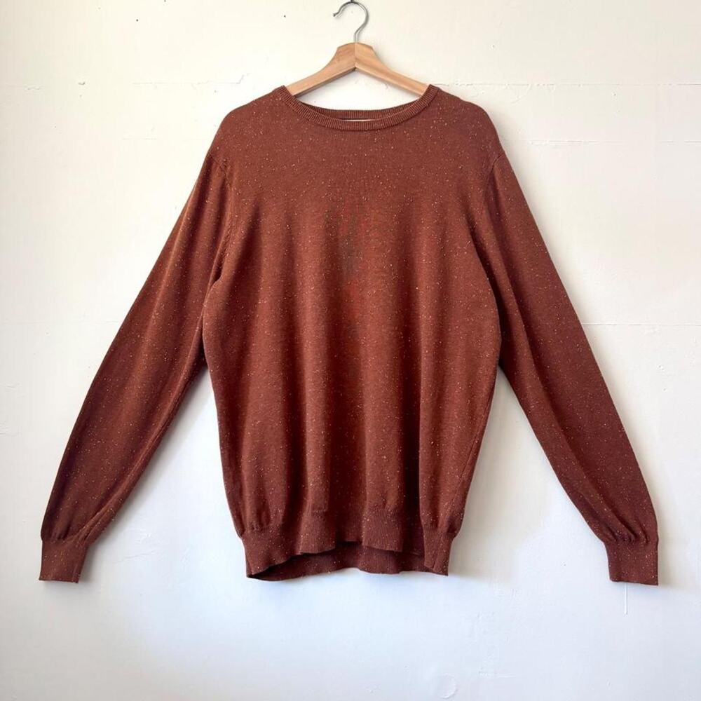 $199 Rue Saint-Patrick Mens Cotton Speckled Brown Sweater Preppy Minimalist SZ L